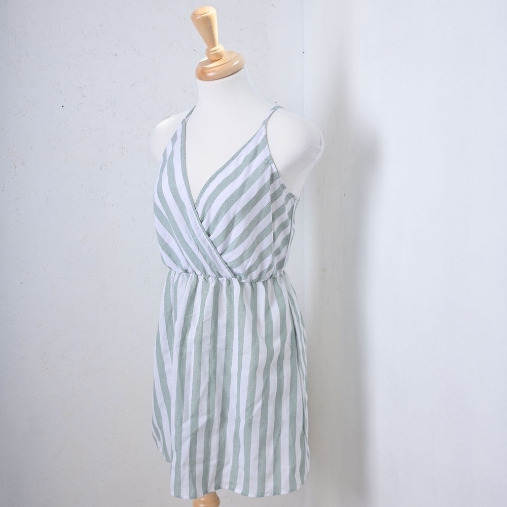 Shein | flowy green & white striped womans tank top